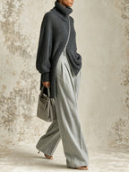Asymmetric Zip Turtleneck Sweater & Wide-Leg Pants Set
