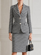 Black White Houndstooth Blazer & Pencil Skirt Business Suit