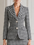 Black White Houndstooth Blazer & Pencil Skirt Business Suit