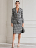 Black White Houndstooth Blazer & Pencil Skirt Business Suit