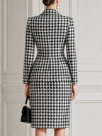 Black White Houndstooth Blazer & Pencil Skirt Business Suit