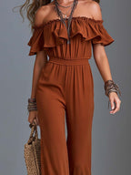 Boho Off-Shoulder Ruffle Wide-Leg Jumpsuit