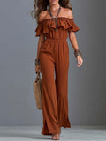 Boho Off-Shoulder Ruffle Wide-Leg Jumpsuit