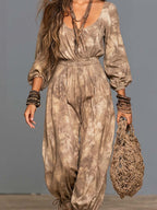 Boho Tie-Dye Balloon Sleeve Harem Jumpsuit