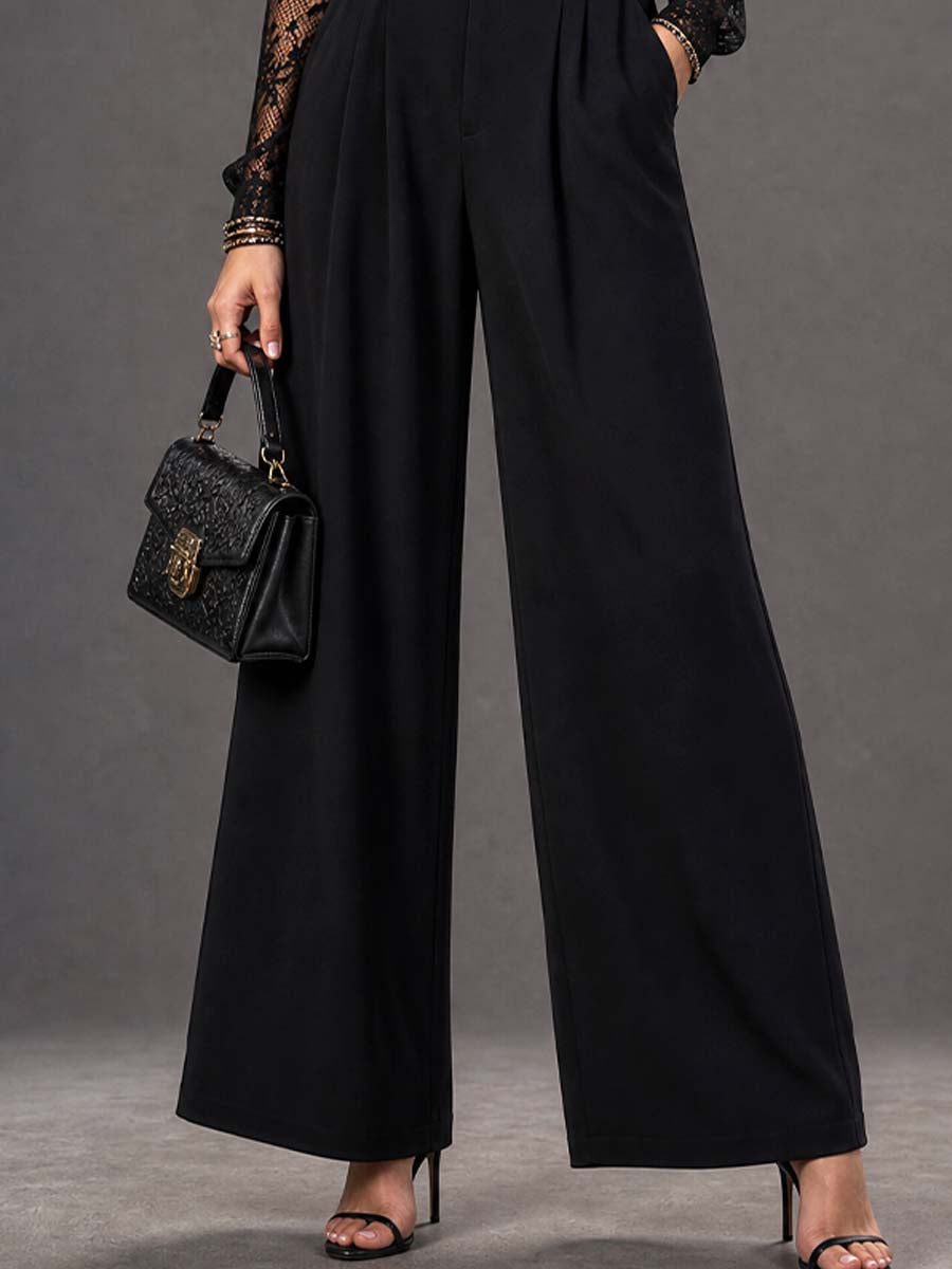 Vintage Stand-up Collar Lace Trim Jumpsuit