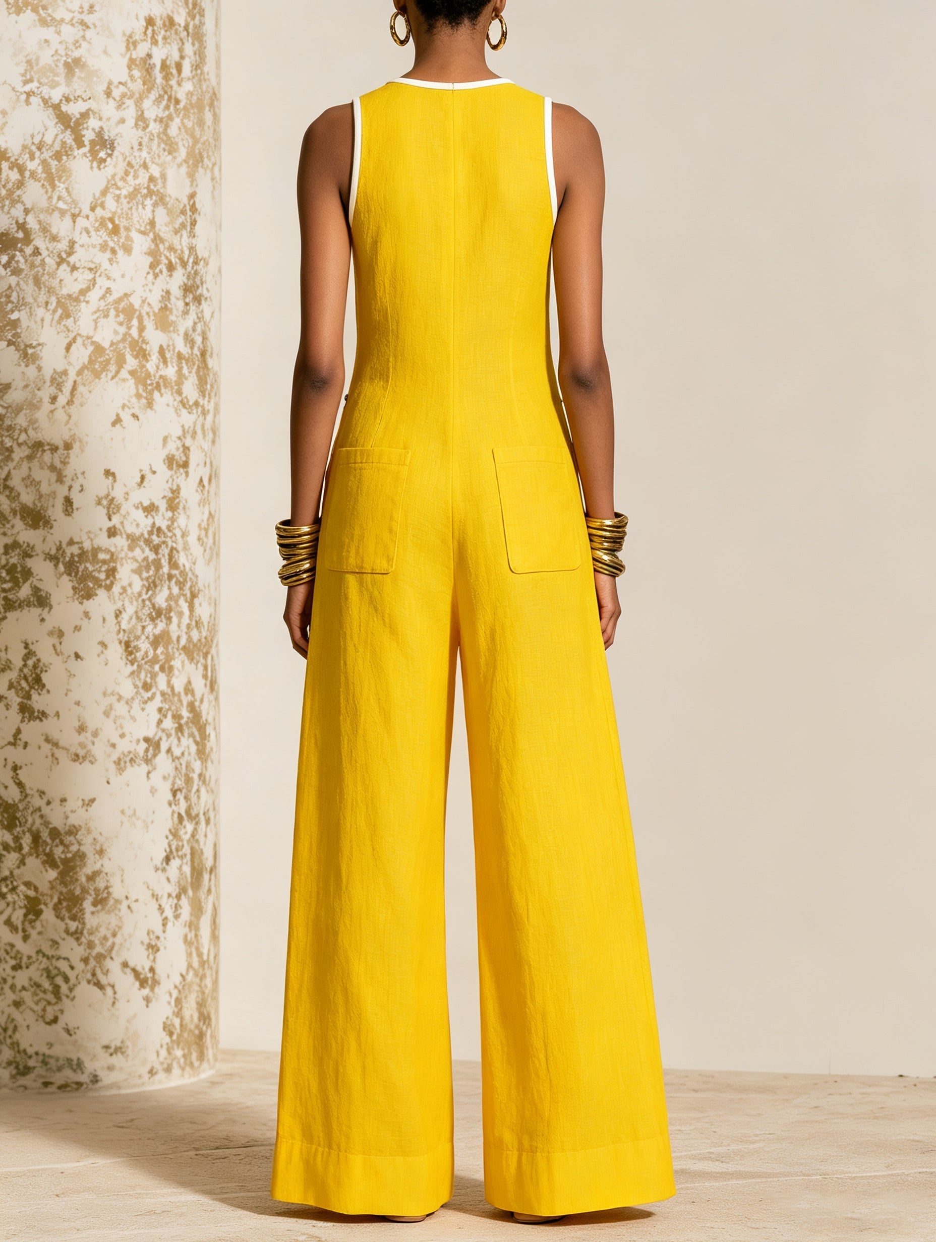 Sunny Luxe Yellow Sleeveless Maxi Dress – Elegant Zip Front Pocket Dress For Women