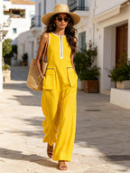 Sunny Luxe Yellow Sleeveless Maxi Dress – Elegant Zip Front Pocket Dress For Women