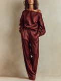Bohemian Burgundy Red Off Shoulder Trouser Suit