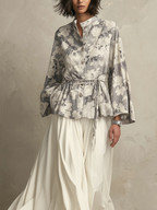 Bohemian Gray Floral Print Top And Long Skirt Set
