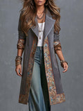 Boho Gray Paisley Trim Longline Lapel Coat