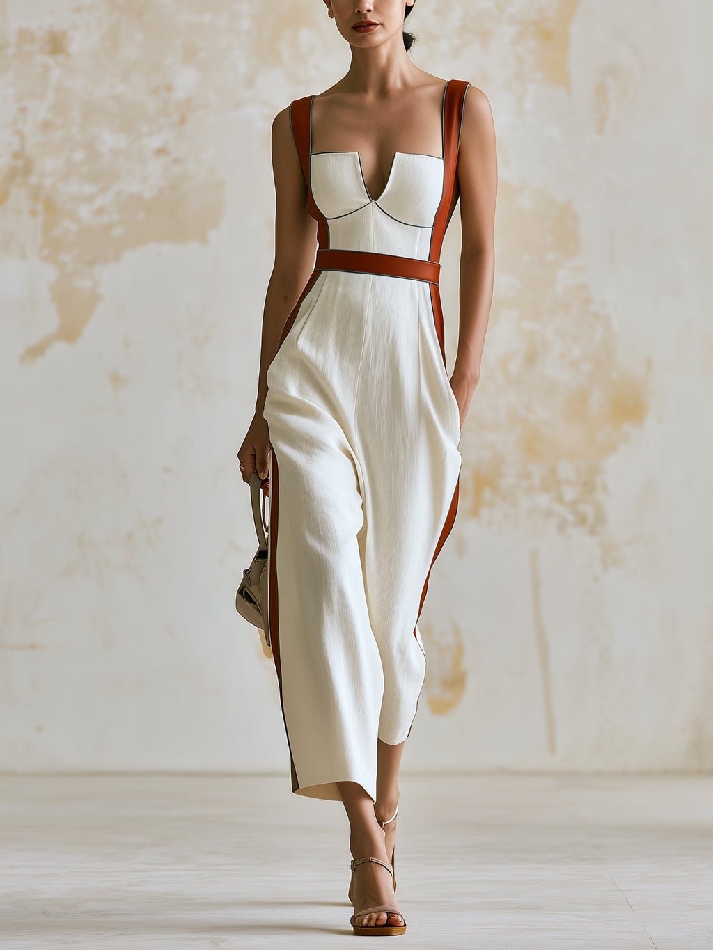 Elegant White Camisole Jumpsuit—Minimalist And Stylish Wide-Leg Jumpsuit For Women