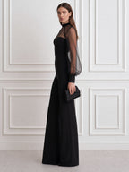 Elegant Mesh Sheer Long Sleeve High Neck Wide Leg Jumpsuit
