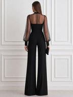 Elegant Mesh Sheer Long Sleeve High Neck Wide Leg Jumpsuit