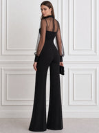 Elegant Mesh Sheer Long Sleeve High Neck Wide Leg Jumpsuit