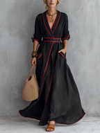 Boho Luxe Contrast Trim Wrap Maxi Dress