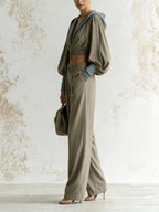 Women's Two-Piece Set – Cropped Zip-Up Hoodie And High-Waisted Wide-Leg Pants Set
