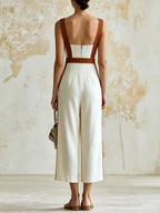Elegant White Camisole Jumpsuit—Minimalist And Stylish Wide-Leg Jumpsuit For Women