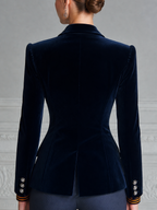 Navy Velvet Embroidered Peak Lapel Blazer