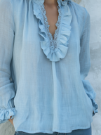 Romantic Sky Blue Ruffle Lace Blouse