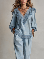 Bohemian Blue Lace Corduroy Suit