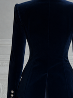 Navy Velvet Embroidered Peak Lapel Blazer