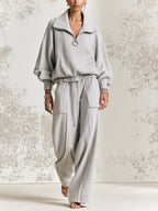 Cloud Essential Lounge Set – Oversized Half-Zip Pullover & Wide Leg Cargo Pants Set
