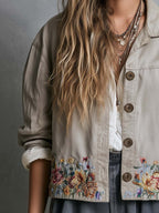 Boho Embroidered Cropped Utility Jacket