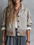Boho Embroidered Cropped Utility Jacket