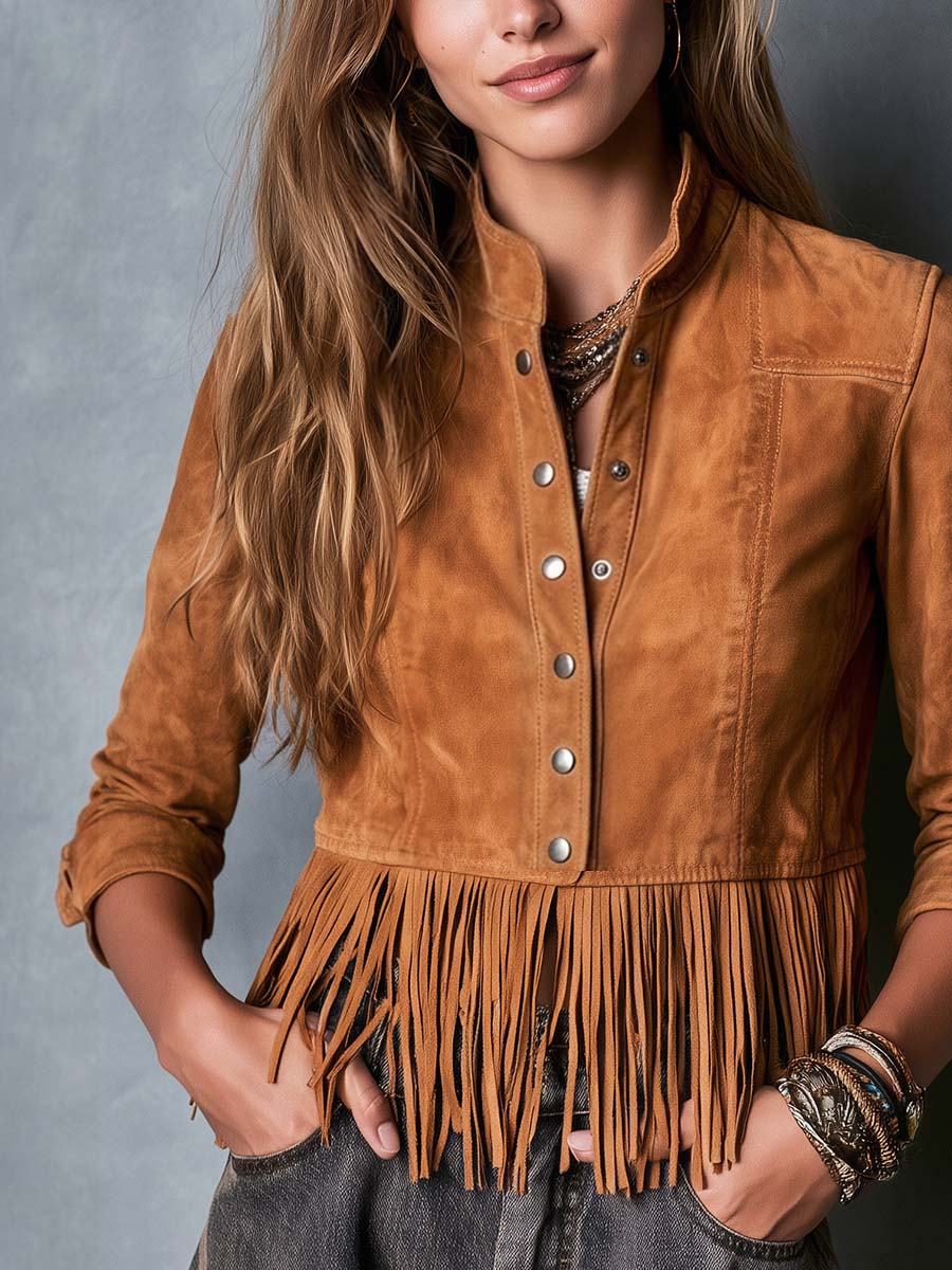 Western Fringe Button-Front Jacket