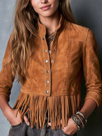 Western Fringe Button-Front Jacket