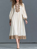 Boho Split Neck Bishop Sleeve Midi Dress