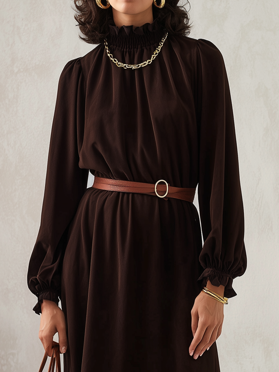 Refined Espresso Smocked Neck Maxi Dress