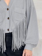 Relaxed Light Gray Fringe Cardigan