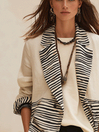 Women's Linen Blend With Zebra Print Contrast Lapel Blazer