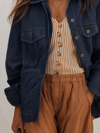 Women's Oversized Denim Shirt With Chest Pockets Jacket