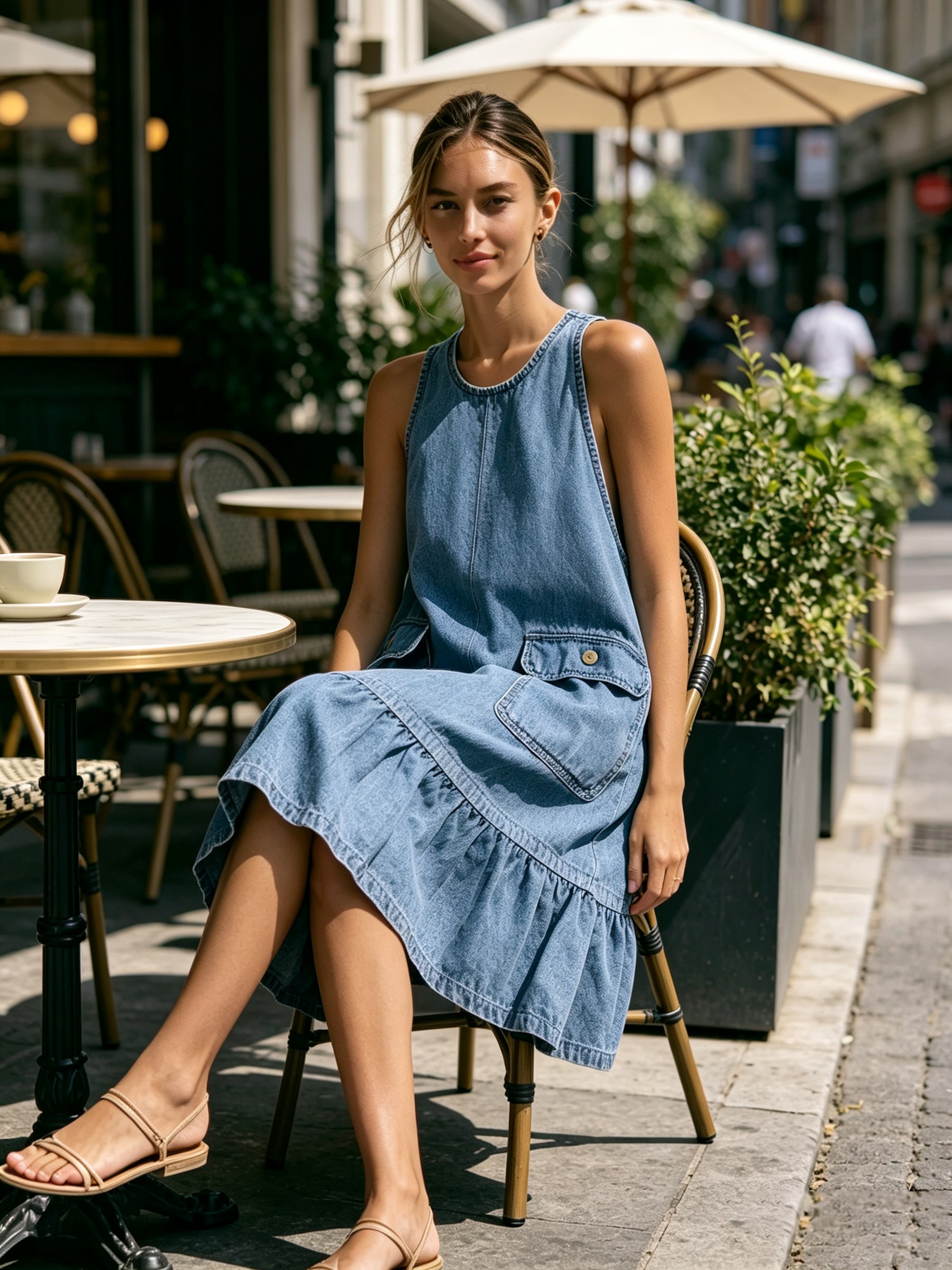Women’s Casual Sleeveless Denim Mini Dress With Pocket Detail