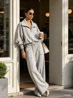 Cloud Essential Lounge Set – Oversized Half-Zip Pullover & Wide Leg Cargo Pants Set