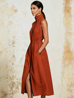 Ust Linen Sleeveless Zip Front Midi Dress