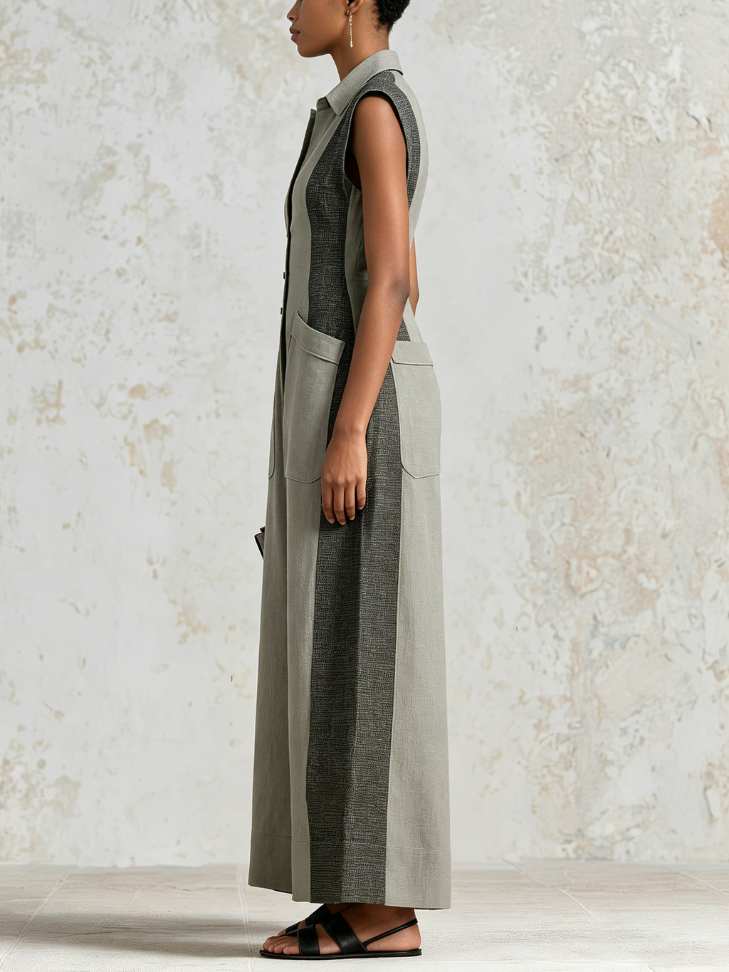 Women's Color-Block Sleeveless Jumpsuit – Elegant, Slim-Fit Wide-Leg Jumpsuit With Functional Pockets