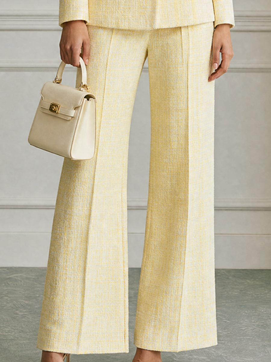 Tweed Three-Button Blazer And Wide-Leg Pants Suit Set