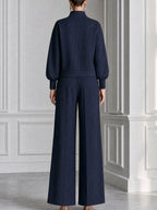 Pinstripe Half-Zip Top And Wide-Leg Pants Set