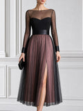 Sheer Mesh Heart Bust High Slit Wedding Guest Midi Dress