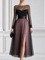Sheer Mesh Heart Bust High Slit Wedding Guest Midi Dress