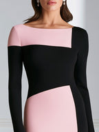Geometric Patchwork Color Block Bodycon Midi Dress