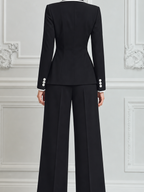Black Contrast Trim Blazer & Wide Leg Pants Set