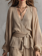 Effortless Sand Wrap Knit Short Set