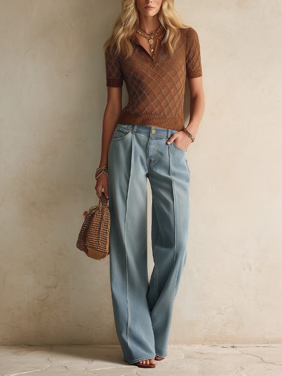 Coastal Casual Light Wash Palazzo Denim Pants
