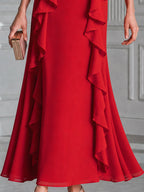 Elegant Ruffle Trim High Neck Fit And Flare Maxi Dress