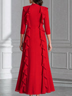 Elegant Ruffle Trim High Neck Fit And Flare Maxi Dress