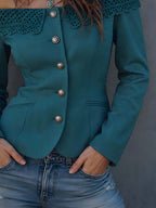Vintage Lace Turnover Collar Off-shoulder Blazer